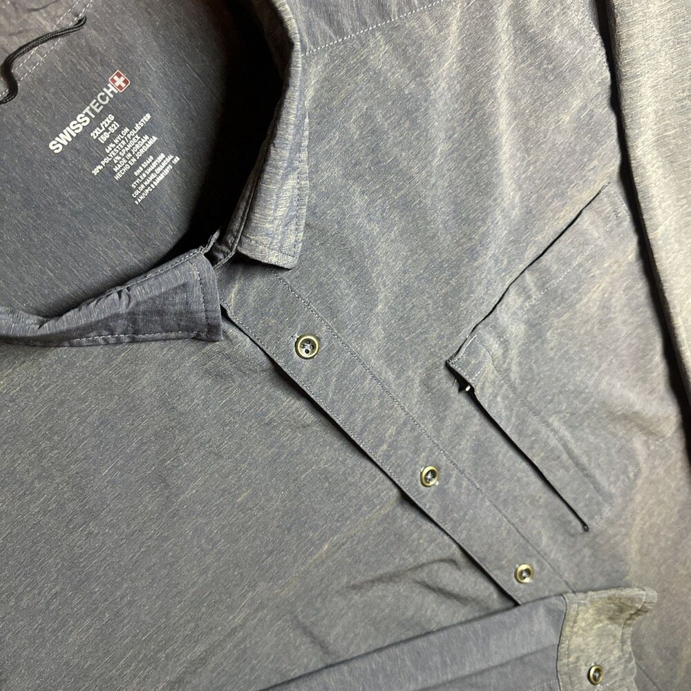 SWISS TECH Nylon Long Sleeve Button Up Grey Blue Size 2XL 50-52
